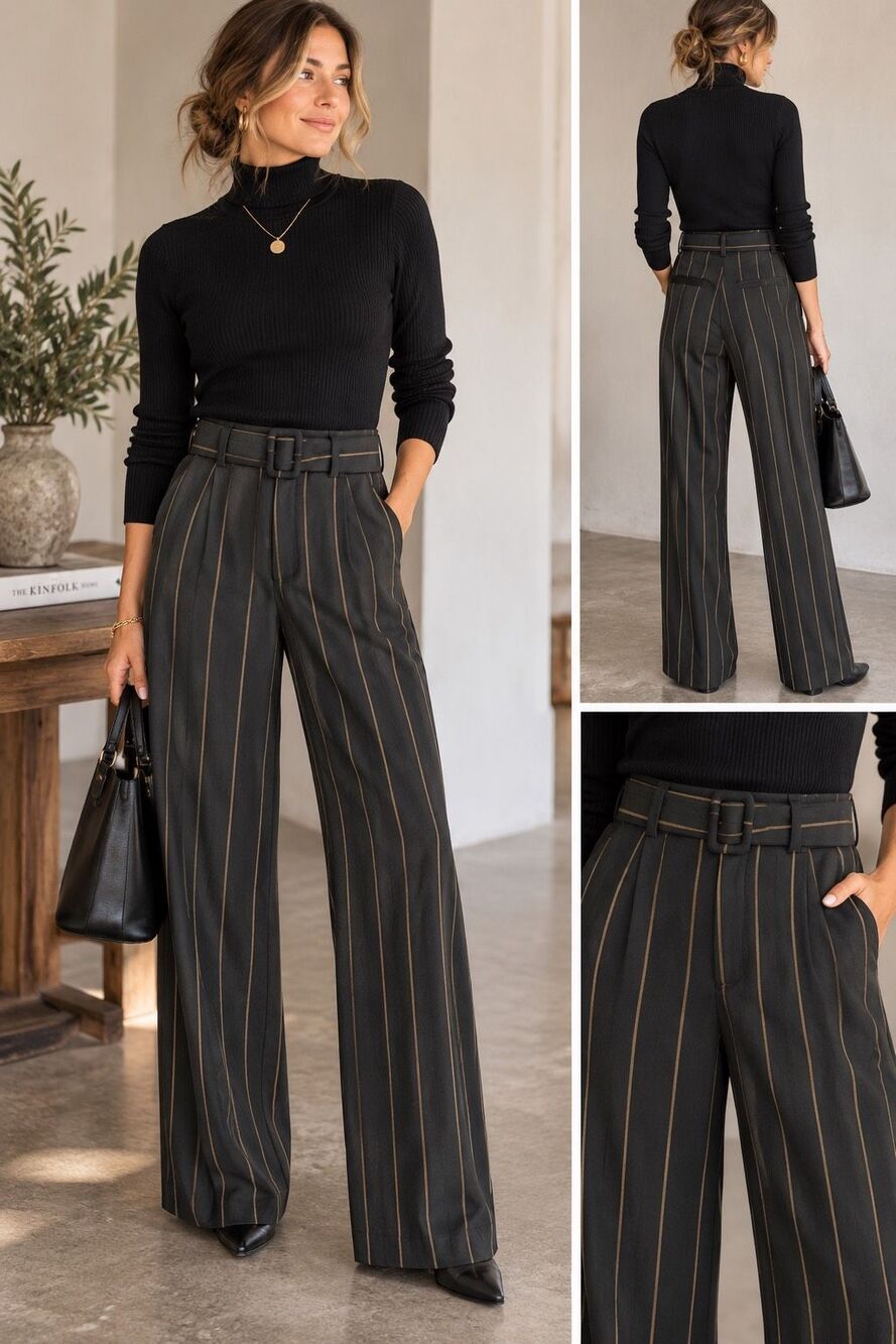 Vince Size 0 Wide Leg Pinstripe Pants High Rise Tailored Trousers Quiet Luxury W